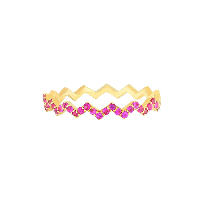 14K Gold Zig Zag Ruby Band