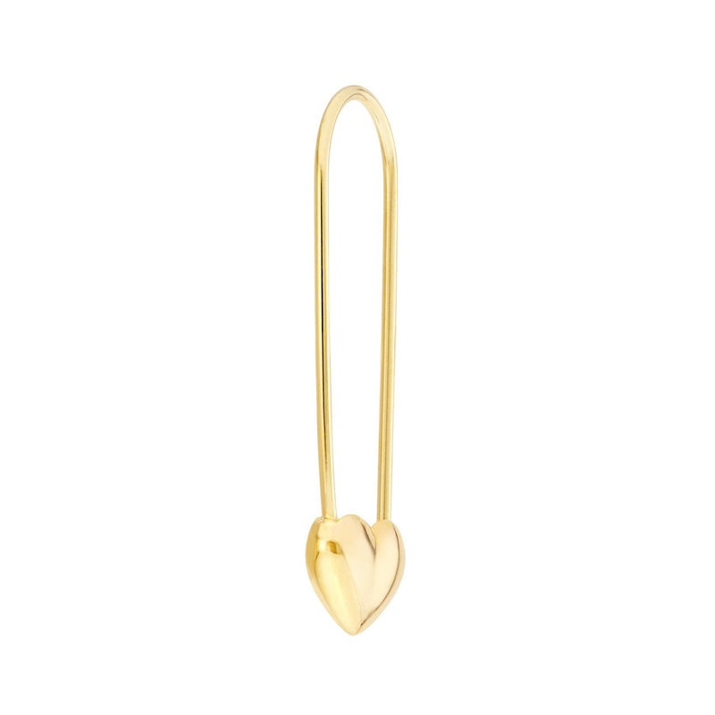 14K Gold Heart Safety Pin Hoops Earrings