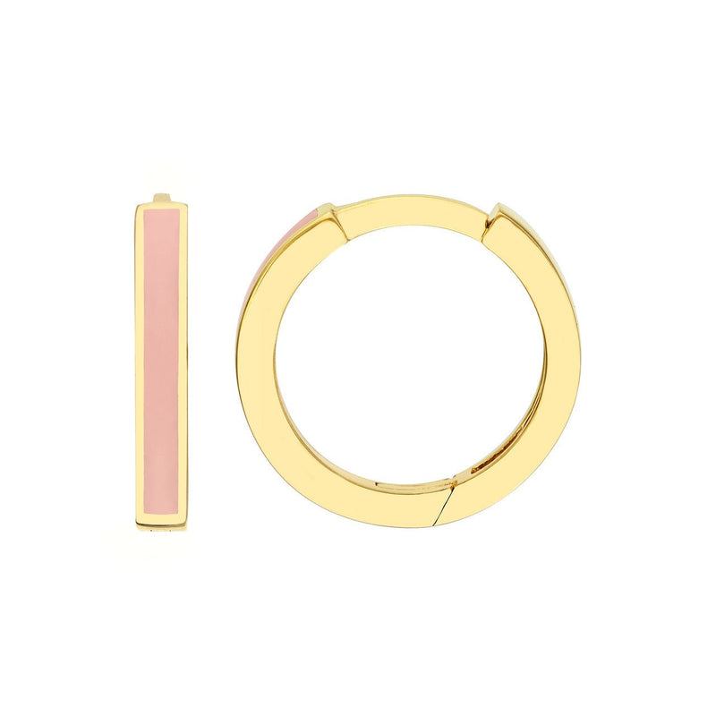 14K Gold Light Pink Enamel Huggie Earrings