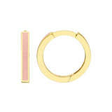 14K Gold Light Pink Enamel Huggie Earrings