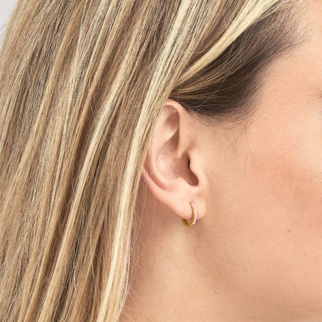 14K Gold Light Pink Enamel Huggie Earrings