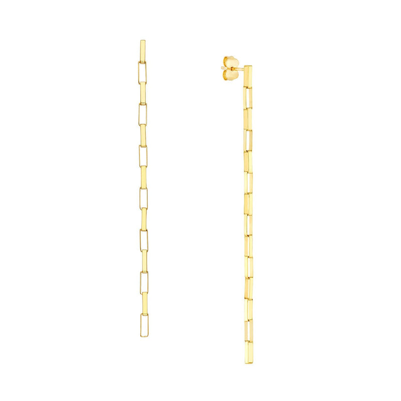 14K Gold Long Box Dangle Earrings