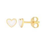 14K Gold White Enamel Heart Stud Earrings