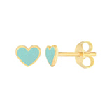 14K Gold Turquoise Enamel Heart Stud Earrings