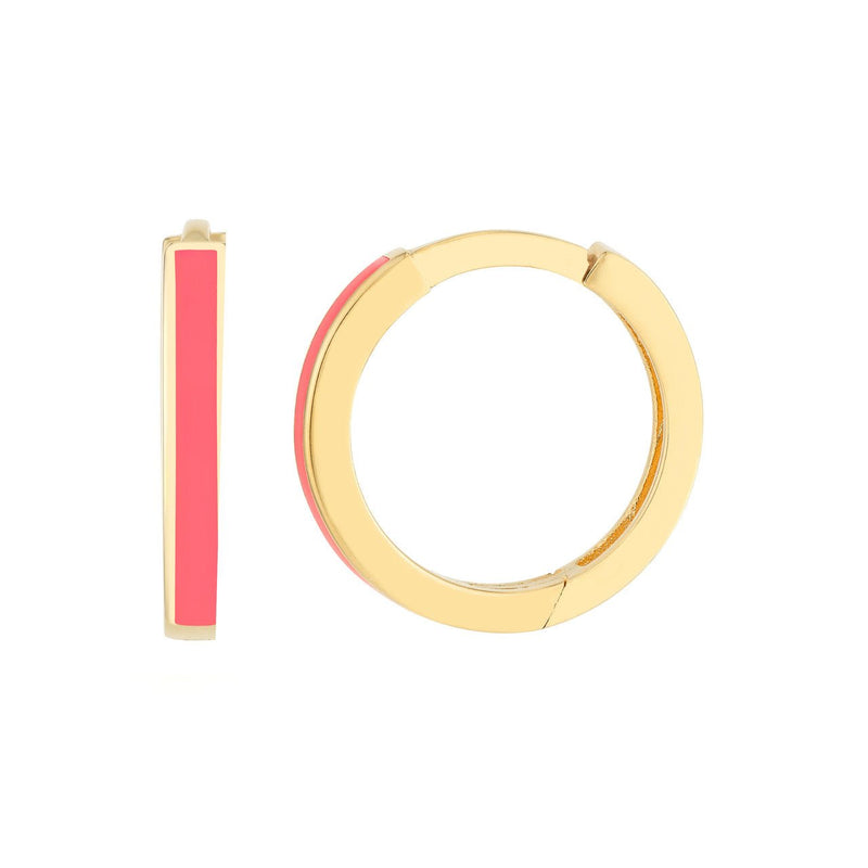 14K Gold Neon Pink Enamel Huggie Earrings