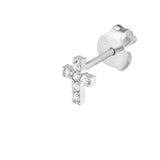 14K Gold Mini Diamond Cross Stud Earrings