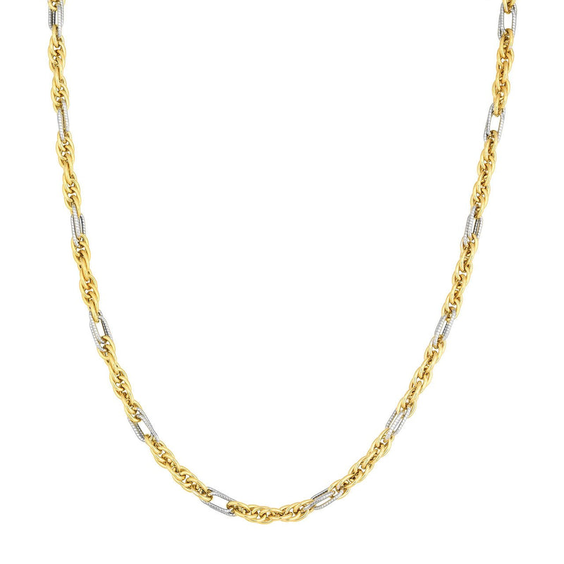 14K Two Tone Gold Mixed Rope Chain Necklace