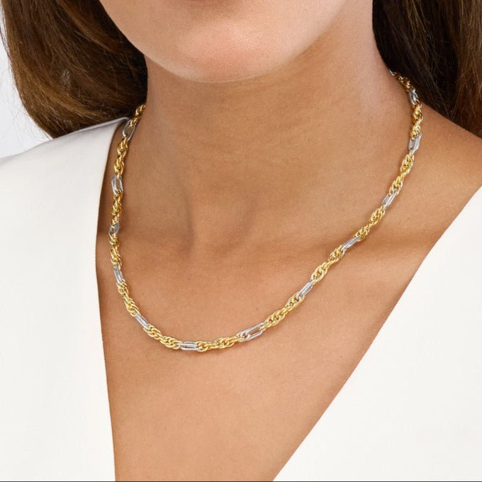 14K Two Tone Gold Mixed Rope Chain Necklace