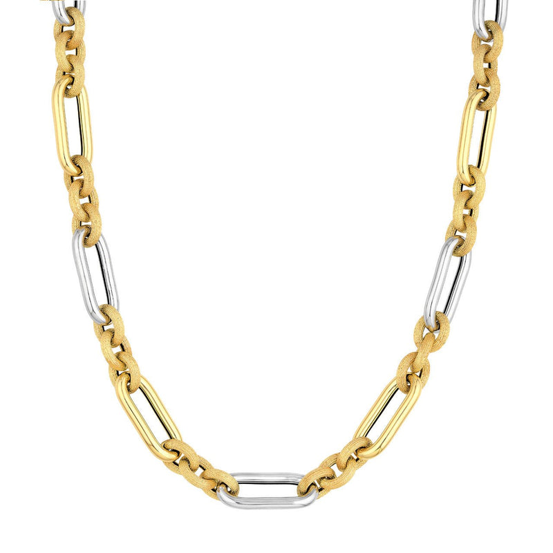 14K Two Tone 3+1 Brush Polished Paper Clip Chain Necklace