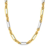 14K Two Tone 3+1 Brush Polished Paper Clip Chain Necklace