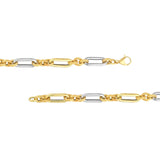 14K Two Tone 3+1 Brush Polished Paper Clip Chain Necklace