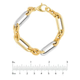 14K Two Tone 3+1 Brush Polished Paper Clip Chain Bracelet
