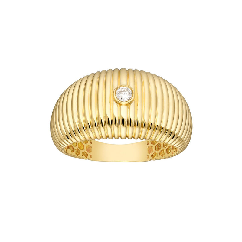 14K Gold Ribbed Bezel Diamond Band