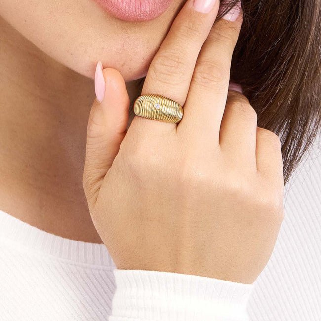 14K Gold Ribbed Bezel Diamond Band