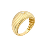 14K Gold Ribbed Bezel Diamond Band