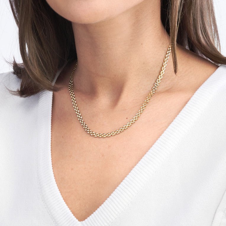 14K Gold Square 2+1 Link Chain Necklace