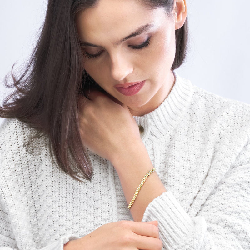 14K Gold Square 2+1 Link Chain Bracelet