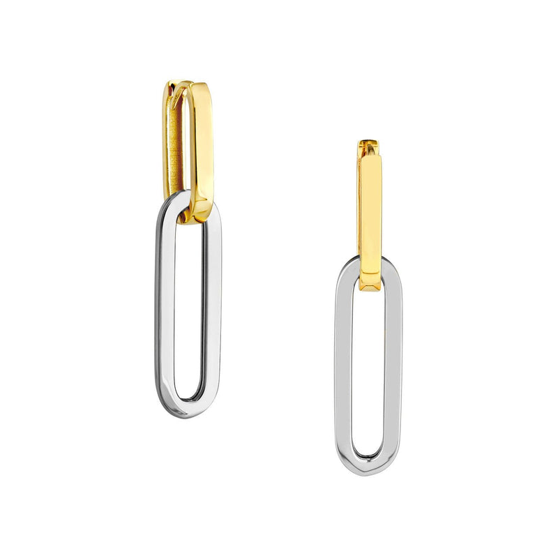 14K Two Tone Gold Paper Clip Drop Earrings