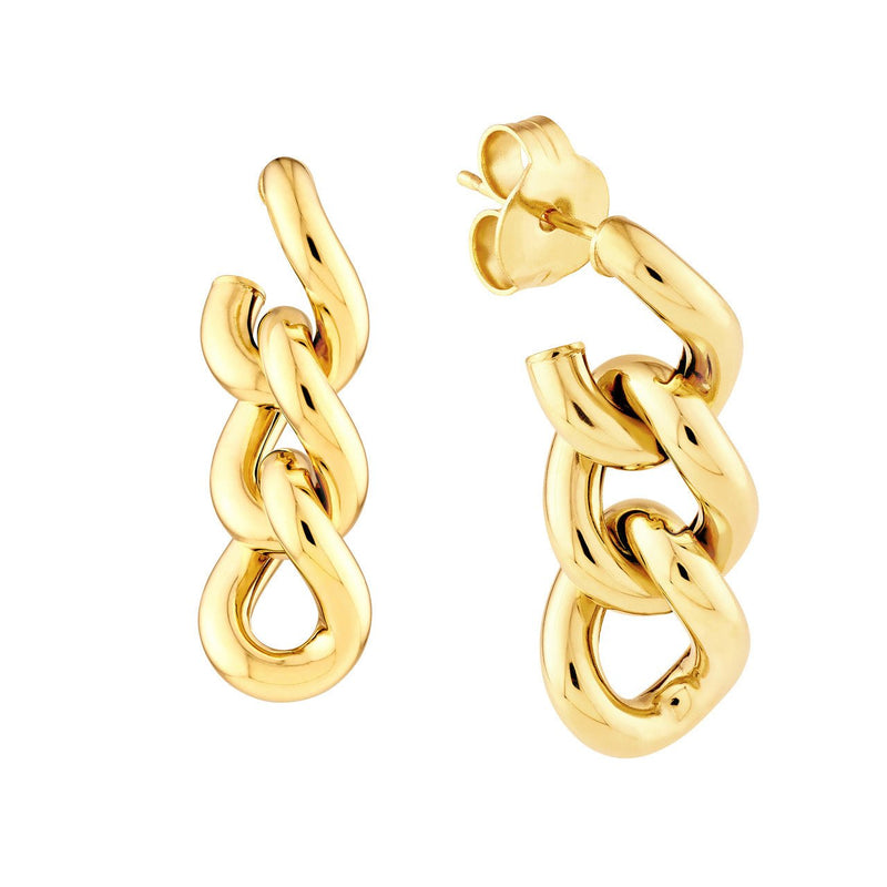 14K Gold Triple Curb Link Dangle Earrings