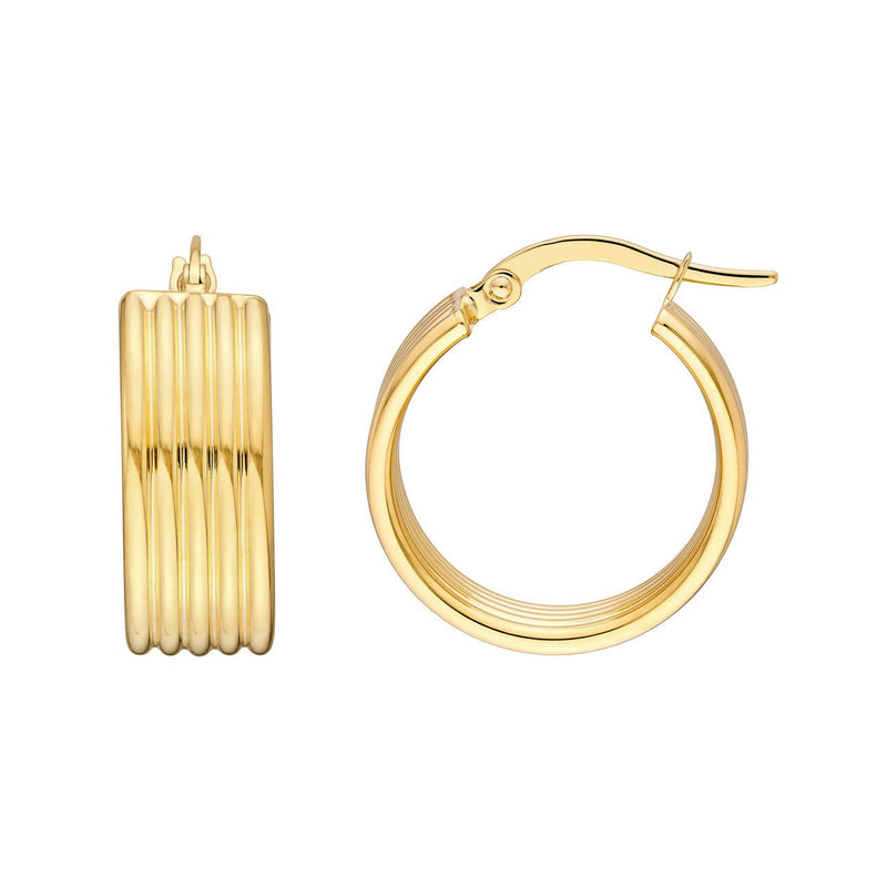 14K Gold Ribbed Hoop Earrings