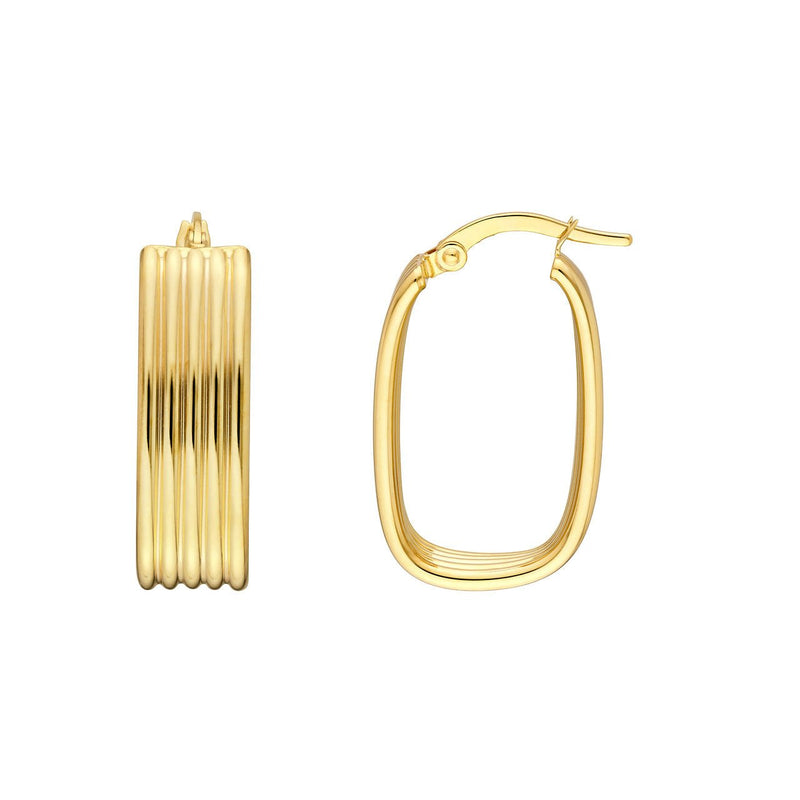 14K Gold Ribbed Oval Hoop Earrings