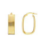 14K Gold Ribbed Oval Hoop Earrings