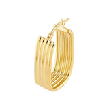 14K Gold Ribbed Oval Hoop Earrings