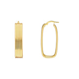 14K Gold Long Ribbed Oval Hoop Earrings
