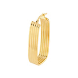 14K Gold Long Ribbed Oval Hoop Earrings