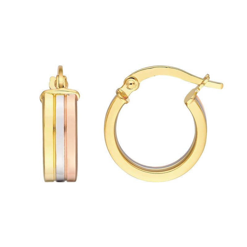14K Tri Color Gold 10MM Round Triple Hoop Earrings