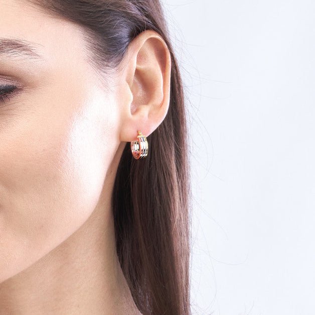 14K Tri Color Gold 10MM Round Triple Hoop Earrings