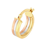 14K Tri Color Gold 10MM Round Triple Hoop Earrings
