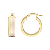 14K Tri Color Gold 15MM Round Triple Hoop Earrings