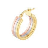 14K Tri Color Gold 15MM Round Triple Hoop Earrings