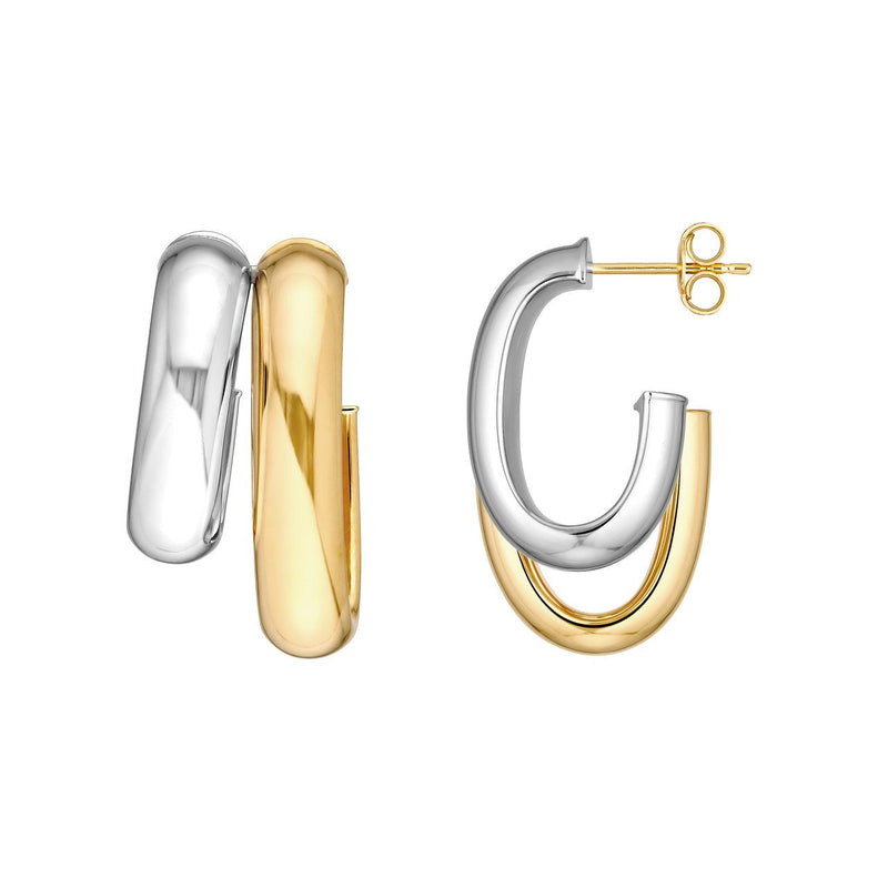 14K Two-Tone Gold Side by Side Open D-Shape Earrings