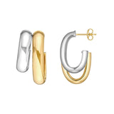 14K Two-Tone Gold Side by Side Open D-Shape Earrings