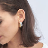 14K Two-Tone Gold Side by Side Open D-Shape Earrings