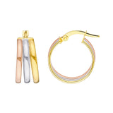 14K Tri Color Gold Triple Hoop Earrings