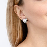 Sterling Silver Puff Heart Hoop Earrings