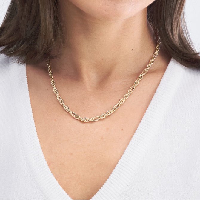 14K Gold 2+1 Textured Link Necklace