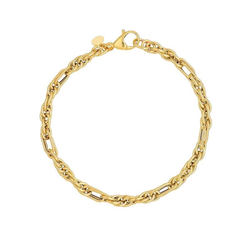 14K Gold 2+1 Textured Link Bracelet