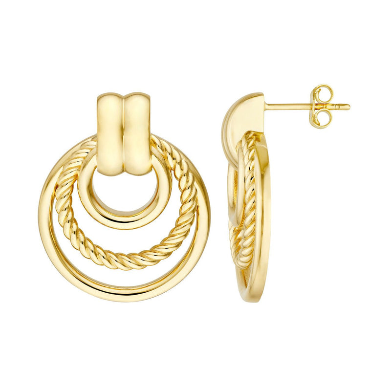 14K Gold Multi Ring Hoop Dangle Earrings