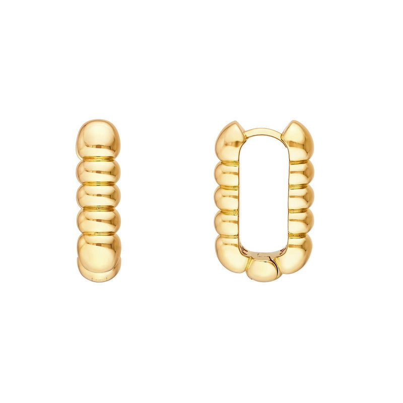14K Gold Boxy Bead Hoop Earrings