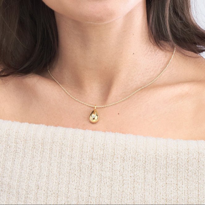 14K Gold Pear Shaped Inset Diamond Bezel Pendant