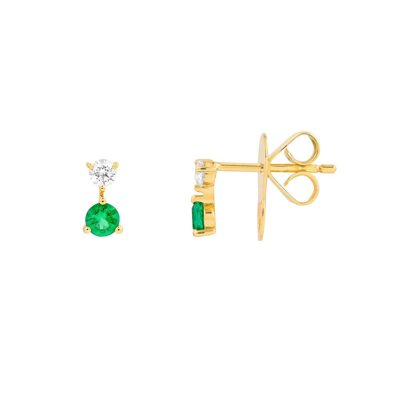 14K Gold Diamond and Emerald Stud Earrings