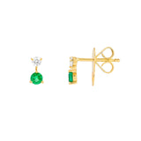14K Gold Diamond and Emerald Stud Earrings