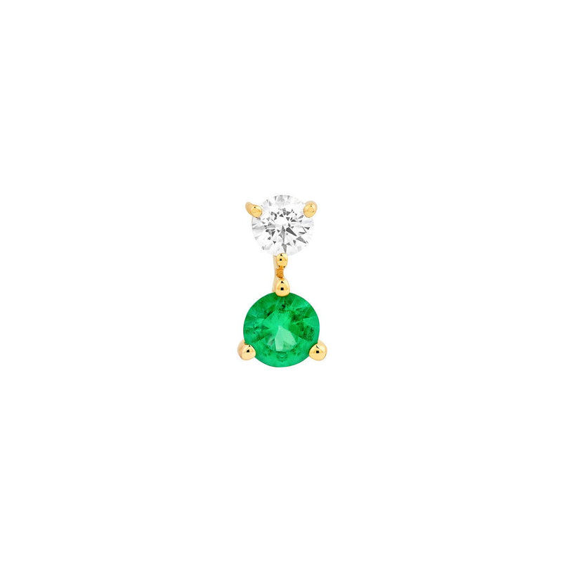 14K Gold Diamond and Emerald Stud Earrings