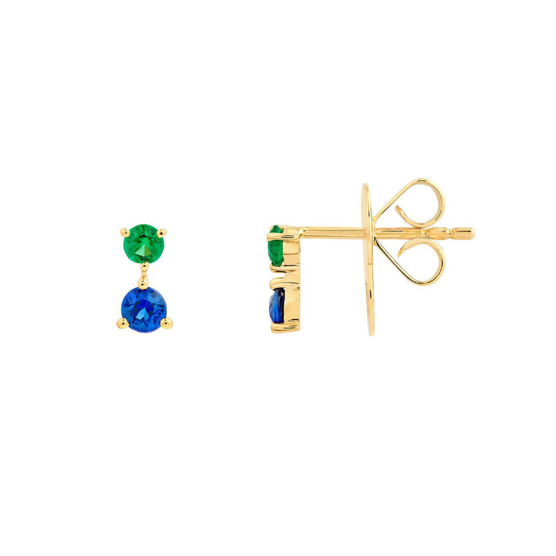 14K Gold Emerald and Sapphire Stud Earrings