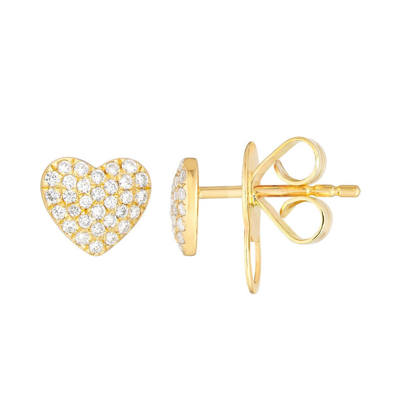 14K Gold Pave Diamond Heart Stud Earrings