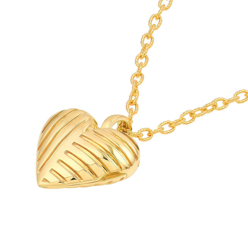 14K Gold Textured Heart Locket Pendant